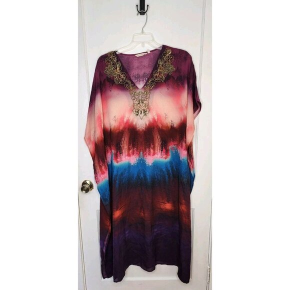 Soft Surroundings Maxi Kaftan Cover Up Dress Women's Size S/M Beaded Sequins - Picture 1 of 5
